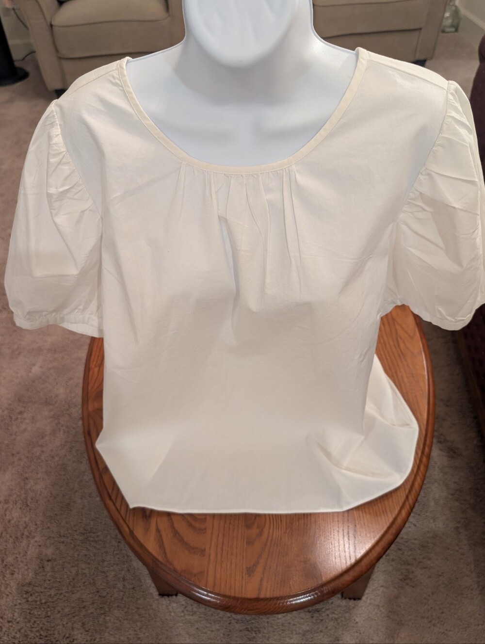 J Crew White Puff-Sleeve Cotton Blouse, Size L